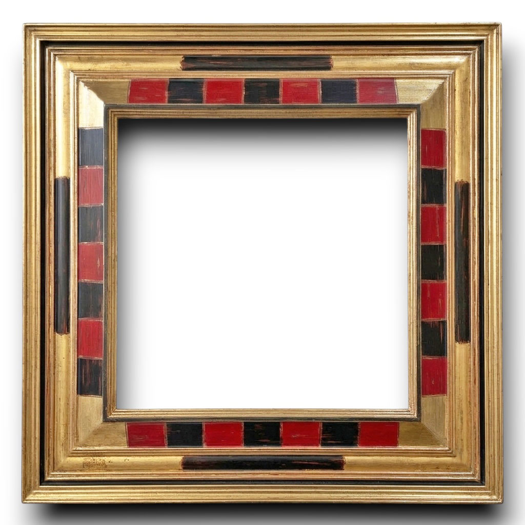Hollandais L: 109 mm / H: 49 mm Damier rouge noir angles or plat noir